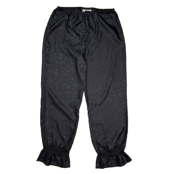 VOGUE Dessous VTG Jacquard Satin Button Front Long Sleeve‎ Black Pajama Set Sz M - Picture 5 of 16